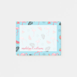 Trendy Tropical Flamingo & Watermelon Pattern Post-it Notes