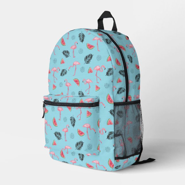 Trendy Tropical Flamingo & Watermelon Pattern Printed Backpack (Back Corner Right)