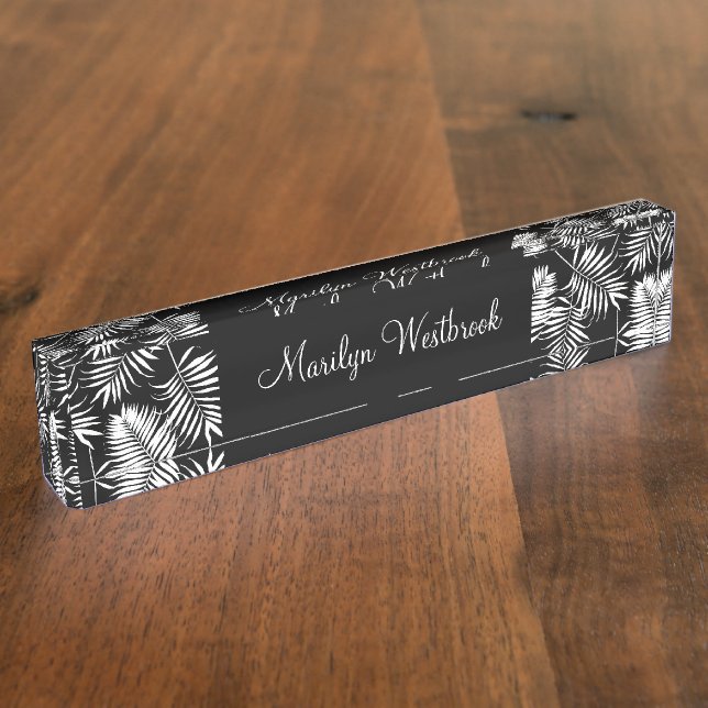 Trendy Tropical Floral Executive Monogram Nameplate (Side)
