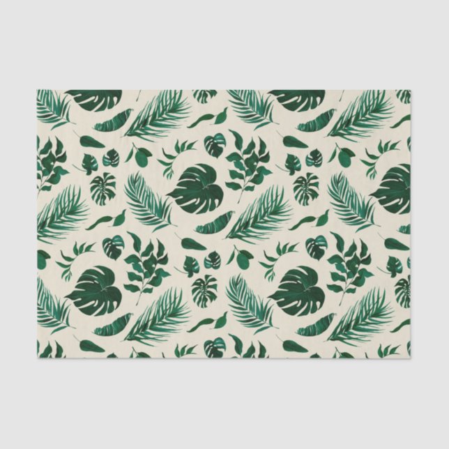 Trendy Tropical Foliage Green Leaves Pattern Tissue Paper (Front)