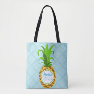 Trendy Tropical Pineapple Hello Summer Tote Bag