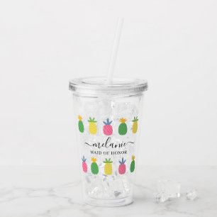 Trendy Tropical Pineapple Maid of Honour Name Acrylic Tumbler