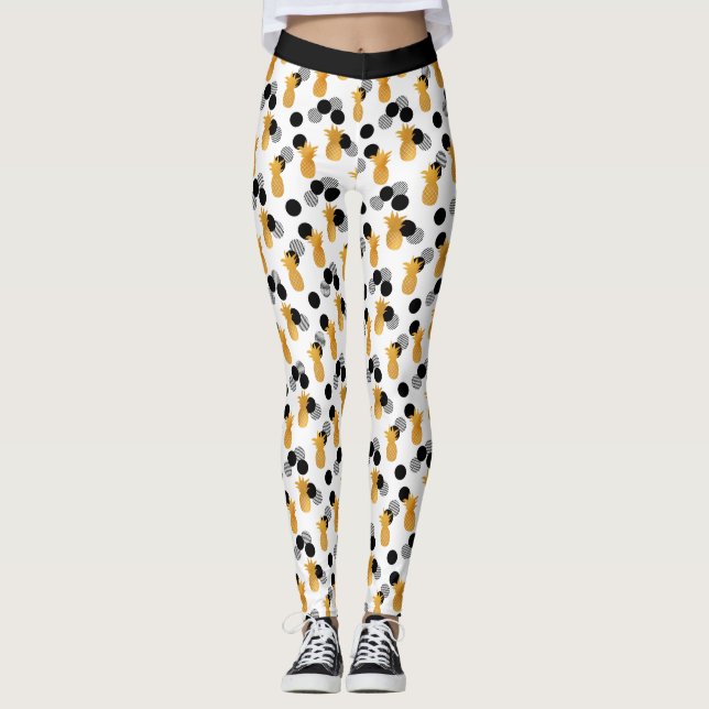 Trendy Tropical Pineapple Pattern Leggings (Front)