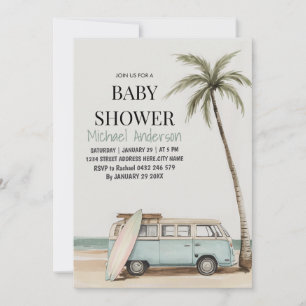 Trendy tropical Summer surfing Beach Baby Shower  Invitation