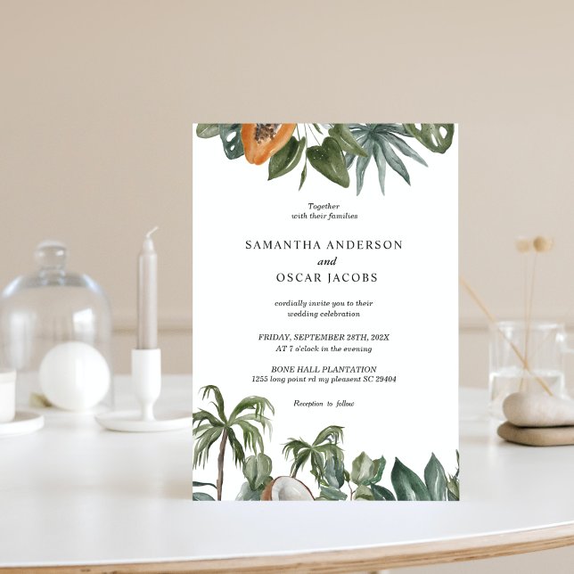 Trendy Tropical Watercolor Green Leaves Invitation (Creator Uploaded)