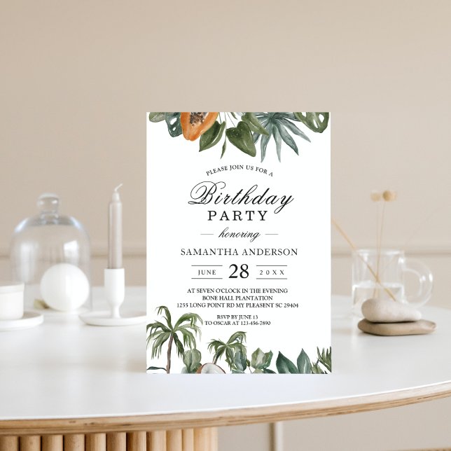 Trendy Tropical Watercolor Green Leaves Invitation (Creator Uploaded)