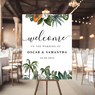 Trendy Tropical Watercolor Green Leaves Poster