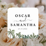 Trendy Tropical Watercolor Green Leaves Square Sticker<br><div class="desc">Trendy Tropical Watercolor Green Leaves</div>