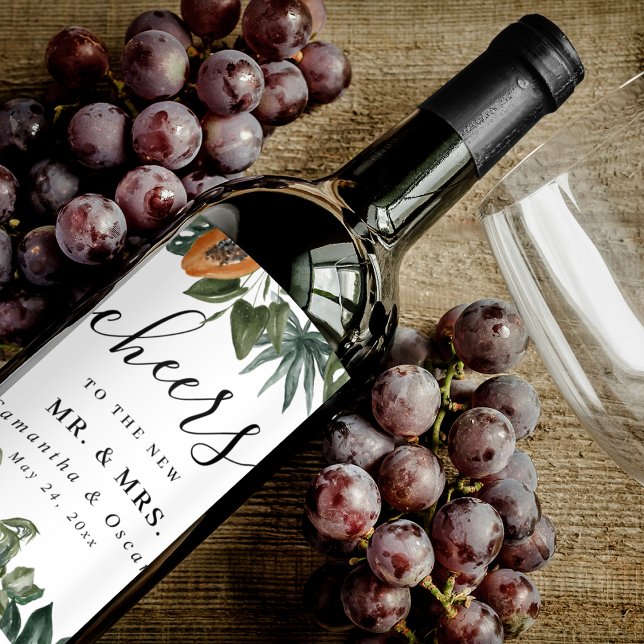 Trendy Tropical Watercolor Green Leaves Wine Label (Creator Uploaded)