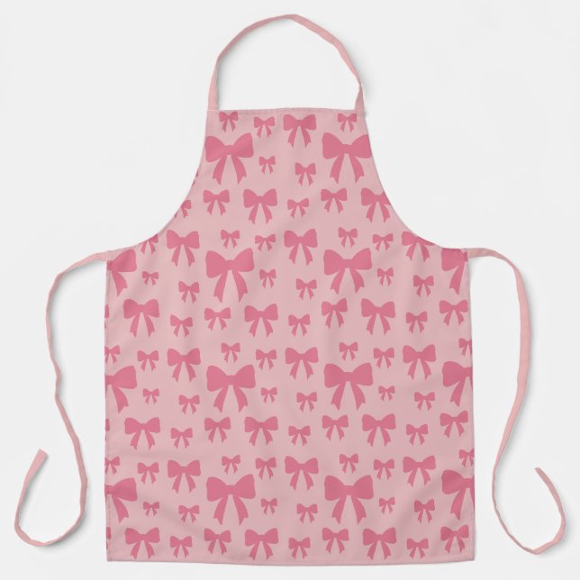 Trendy Tulip Pink Bows Pattern On Boho Chic Pink Apron (Front)