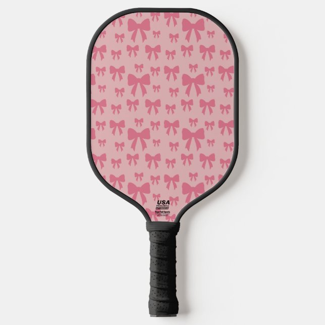 Trendy Tulip Pink Bows Pattern On Boho Chic Pink Pickleball Paddle (Front)