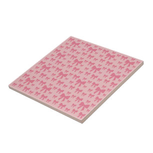 Trendy Tulip Pink Bows Pattern On Boho Chic Pink Tile