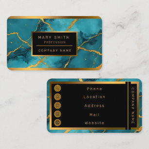 Trendy Turquoise Blue Gold Marble Collection Business Card