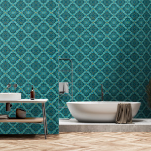 Trendy Turquoise Blue Gold Marble Collection Wallpaper