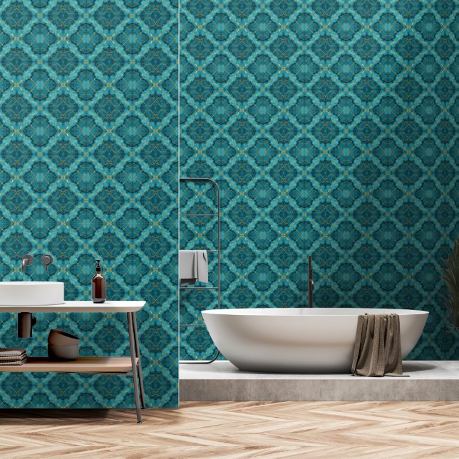 Trendy Turquoise Blue Gold Marble Collection Wallpaper (Bathroom)