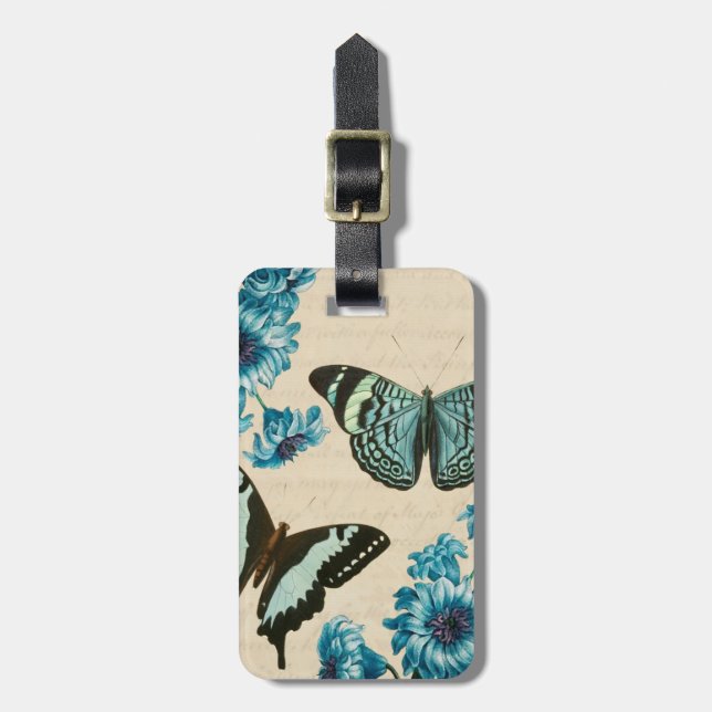 Trendy turquoise butterfly luggage tag (Front Vertical)