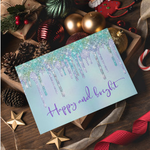 Trendy Turquoise Glitter Drips Graphic Christmas Postcard