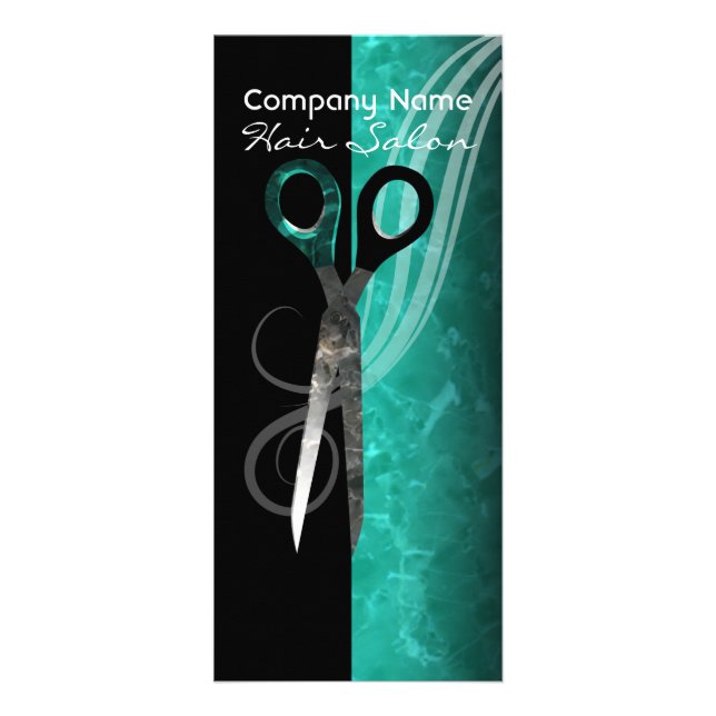 Trendy turquoise hair salon price list rack card (Front)