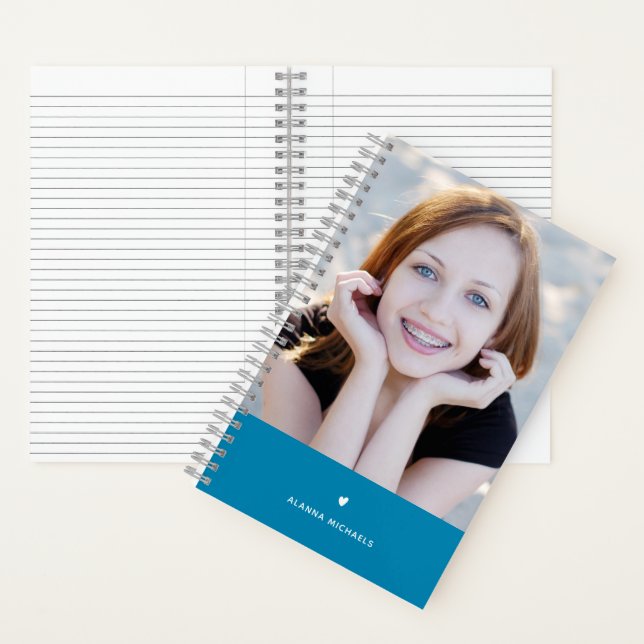 Trendy Turquoise Heart and Photo with Name Notebook (Inside)