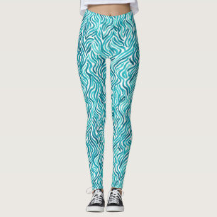 Trendy Turquoise Ocean Waves Watercolor Pattern Leggings
