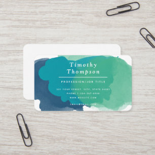 Trendy Turquoise Watercolor Splash Business Card
