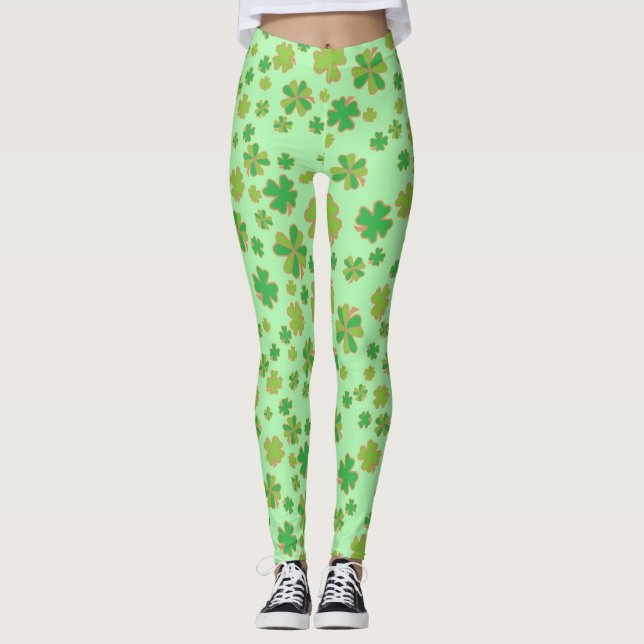 Trendy Two Colour Green Shamrock Pattern  Leggings (Front)