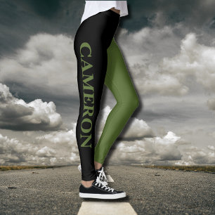 Trendy Two Colours   Name   Black and Olive Green Leggings