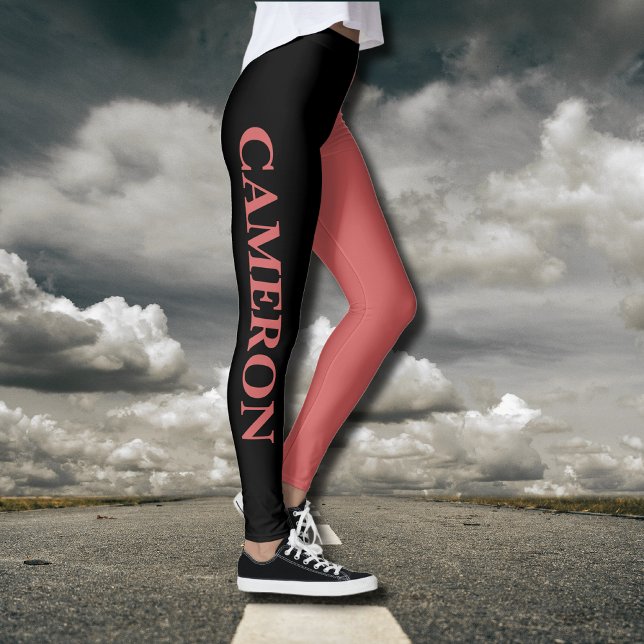 Trendy Two Colours | Name | Black and Rusty Orange Leggings (Creator Uploaded)