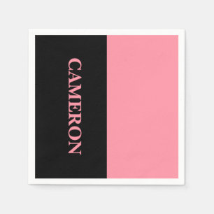Trendy Two Colours Name Black and Salmon Pink Napkin