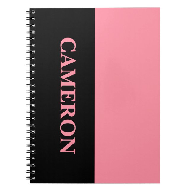Trendy Two Colours | Name | Black and Salmon Pink Notebook (Front)