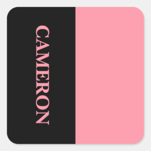 Trendy Two Colours   Name   Black and Salmon Pink Square Sticker