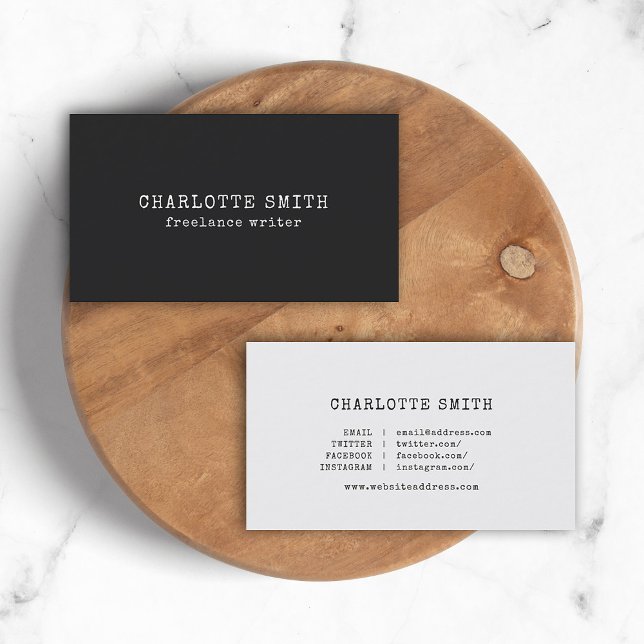 Trendy Typewriter Dark Grey Social Media Business Card (Creator Uploaded)
