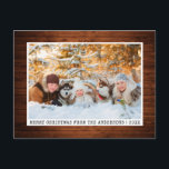 Trendy Typewriter Font Wood Minimalist Photo Postcard<br><div class="desc">Stylish and Trendy Typewriter Font Minimalist Merry Christmas Photo Holiday Postcard - Rustic Wood</div>