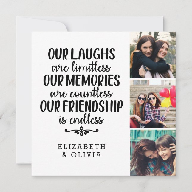 Trendy Typography Best Friends Names Photo Collage Card (Front)