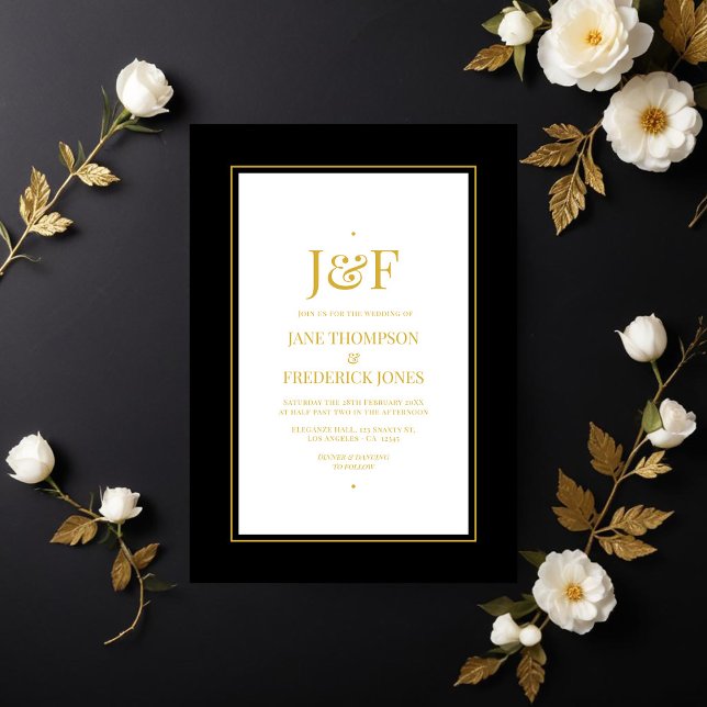 Trendy Typography Black and Gold Wedding Invitation (Trendy Typography Black and Gold Wedding Invitation)