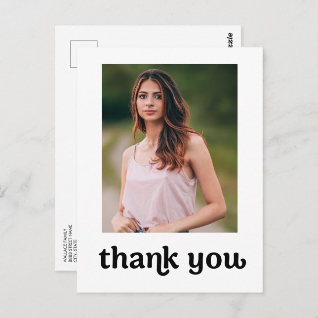 Trendy Typography Graduation photo Thank you Postcard (Front/Back)
