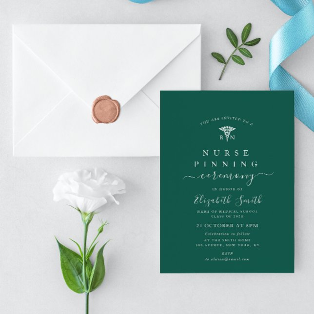 trendy typography green nurse pinning ceremony invitation (Creator Uploaded)