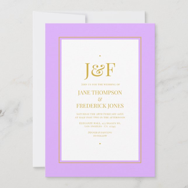 Trendy Typography Mauve and Gold Wedding Invitation (Front)