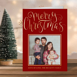 Trendy Typography "Merry Christmas" Photo Real Foil Holiday Card