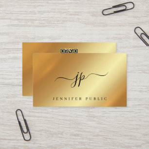Trendy Typography Monogram Gold Luxurious Silk Business Card