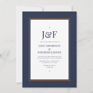 Trendy Typography Navy and Orange Wedding Invitation
