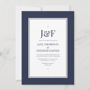 Trendy Typography Navy and White Wedding Invitation