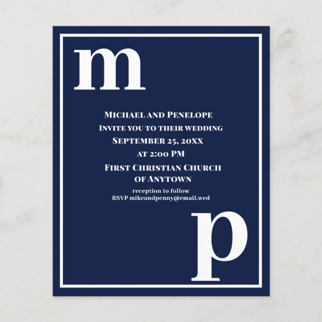 Trendy Typography Navy Blue Budget Wedding Invite Flyer (Front)
