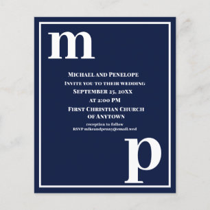 Trendy Typography Navy Blue Budget Wedding Invite Flyer