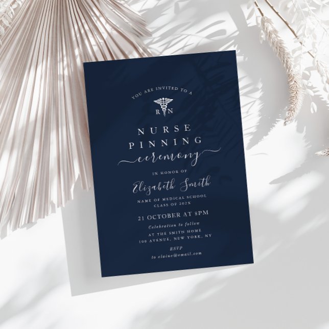 trendy typography navy blue nurse pinning ceremony invitation (Creator Uploaded)