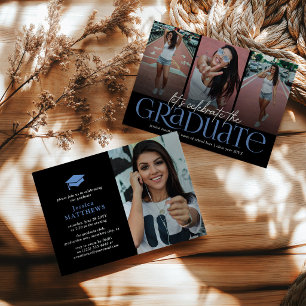 Trendy Typography Photo Collage Graduation Party Invitation