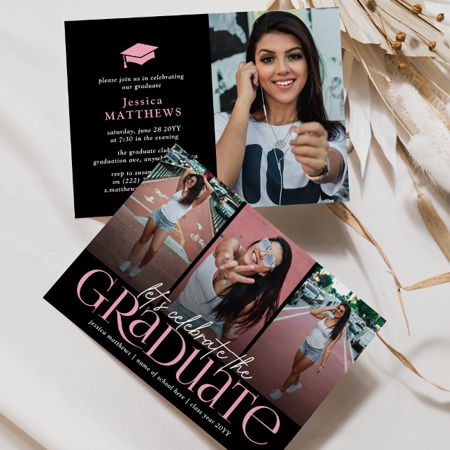 Trendy Typography Photo Collage Graduation Party Invitation (Creator Uploaded)