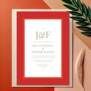 Trendy Typography Red, Orange and Sage Wedding Invitation