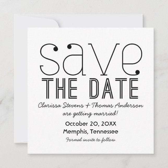 Trendy Typography Save the Date Invite, Black Invitation (Front)