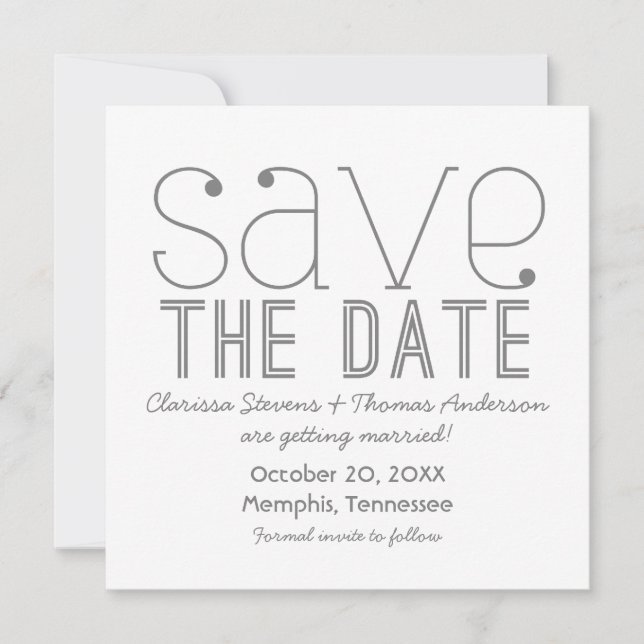 Trendy Typography Save the Date Invite, Grey Invitation (Front)